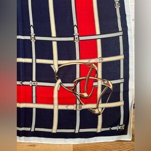 Equestrian Print Scarf in Navy, Red & Cream